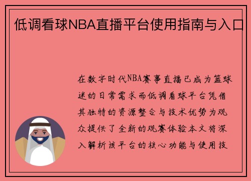 低调看球NBA直播平台使用指南与入口